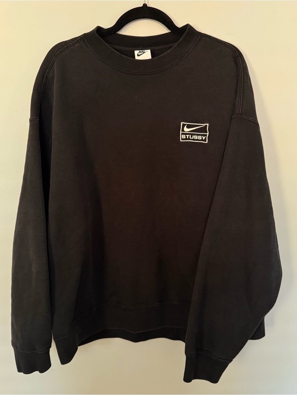 Nike x Stüssy Fleece Crewneck Sweatshirt Black Size XL Embroidered Logo